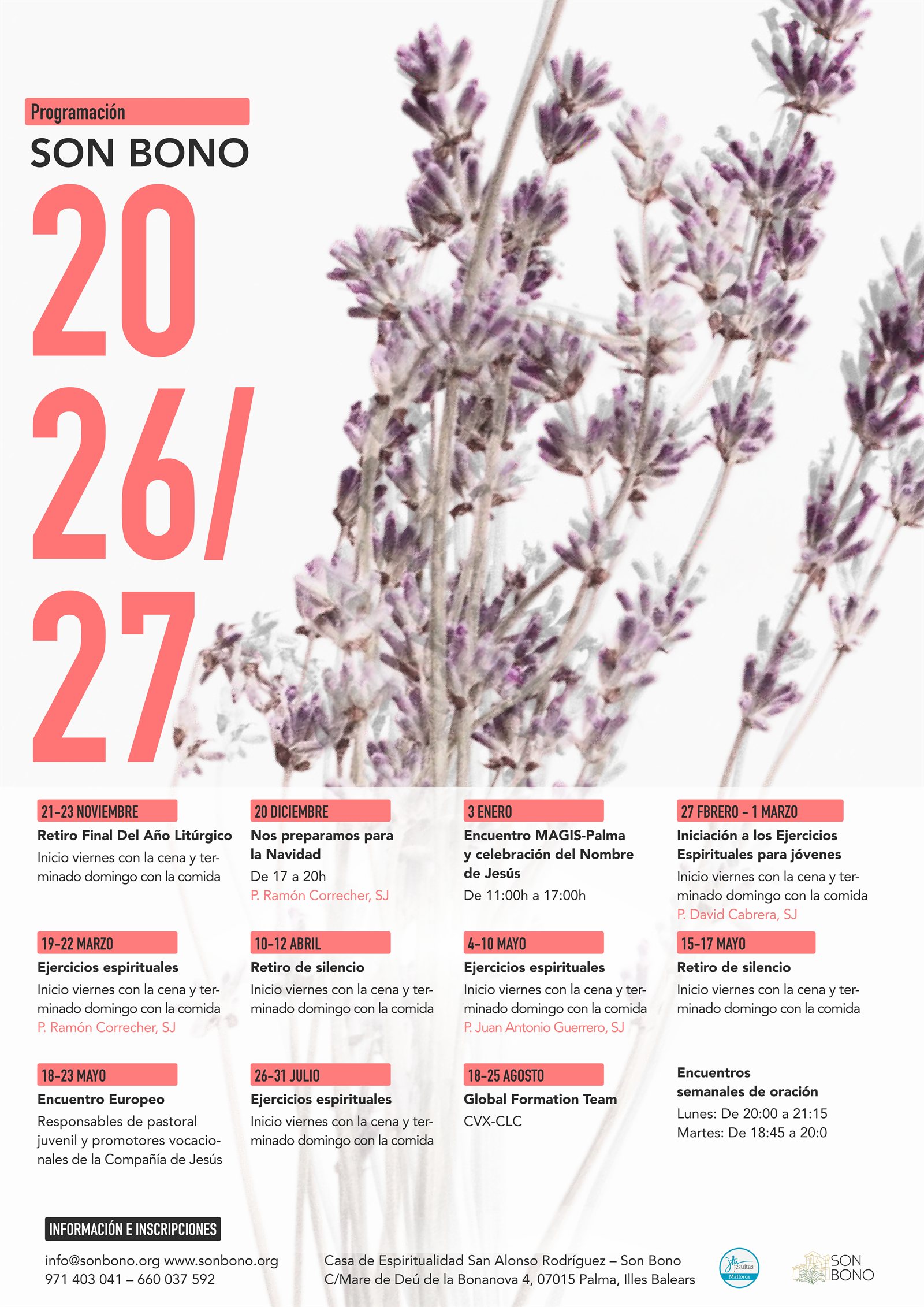 Programación de Son Bono 2026/27 — calendario de retiros y ejercicios espirituales